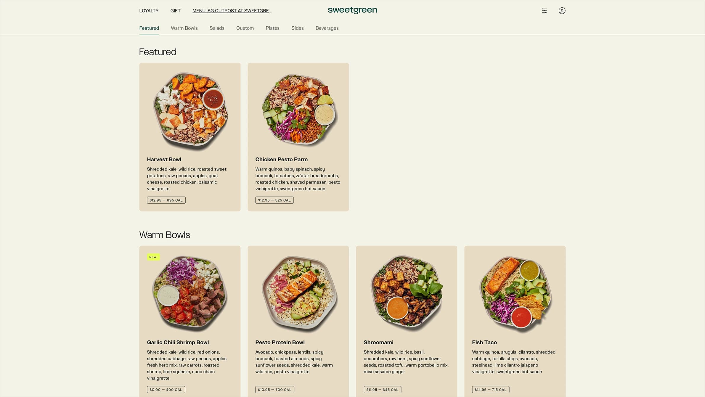 Screenshot of the Sweetgreen project