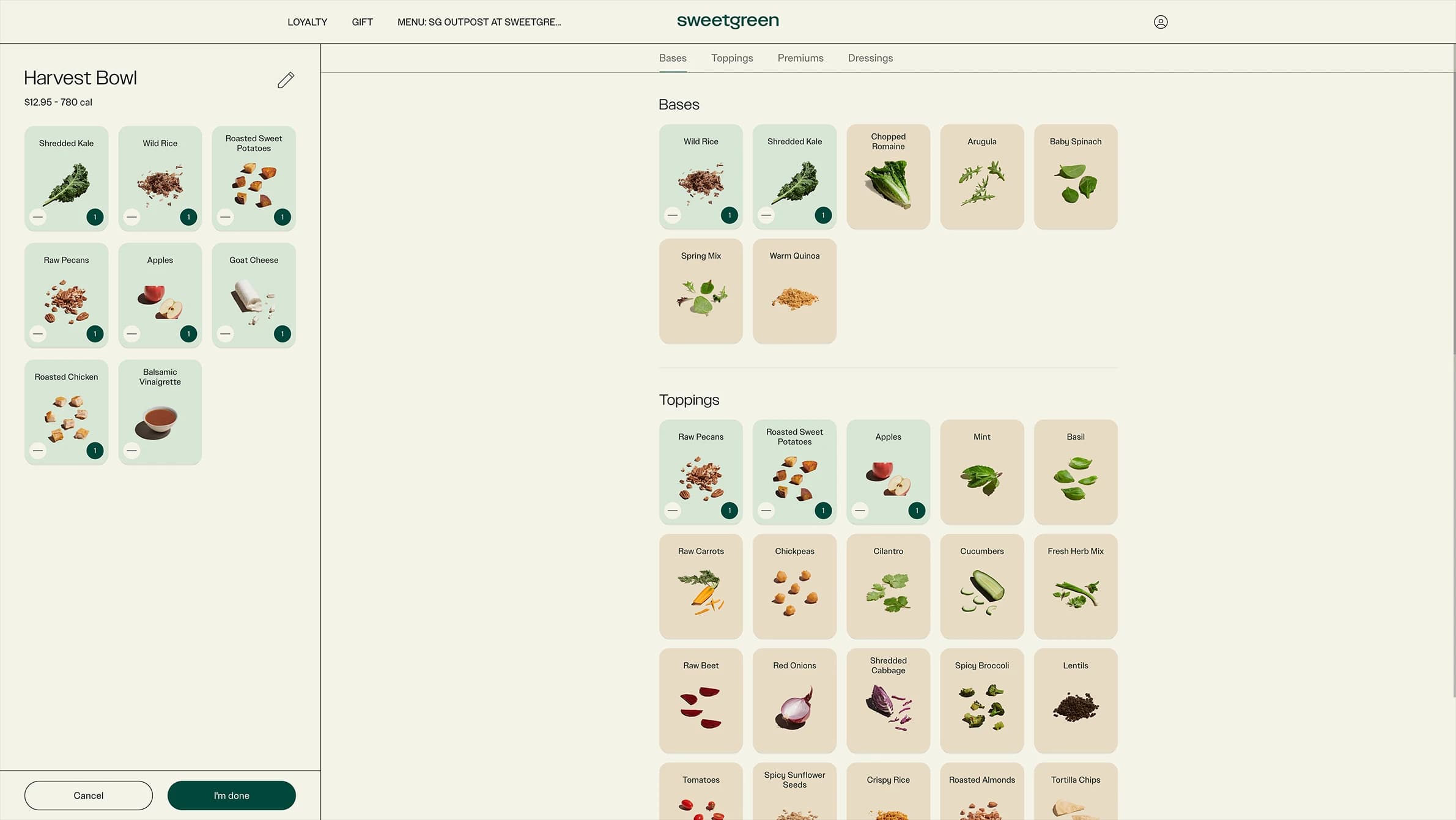 Screenshot of the Sweetgreen project