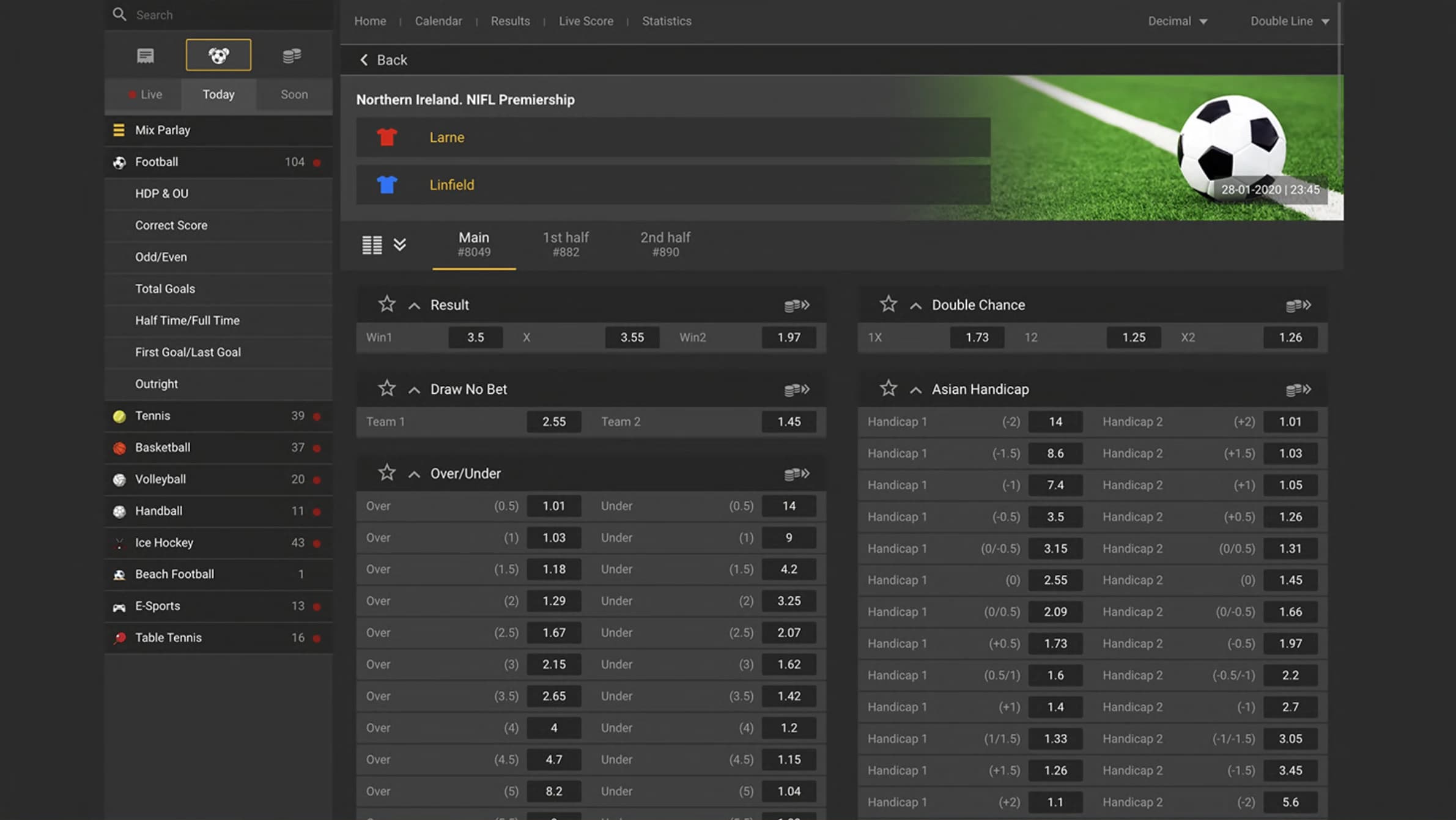 Screenshot of the Sportsbook project