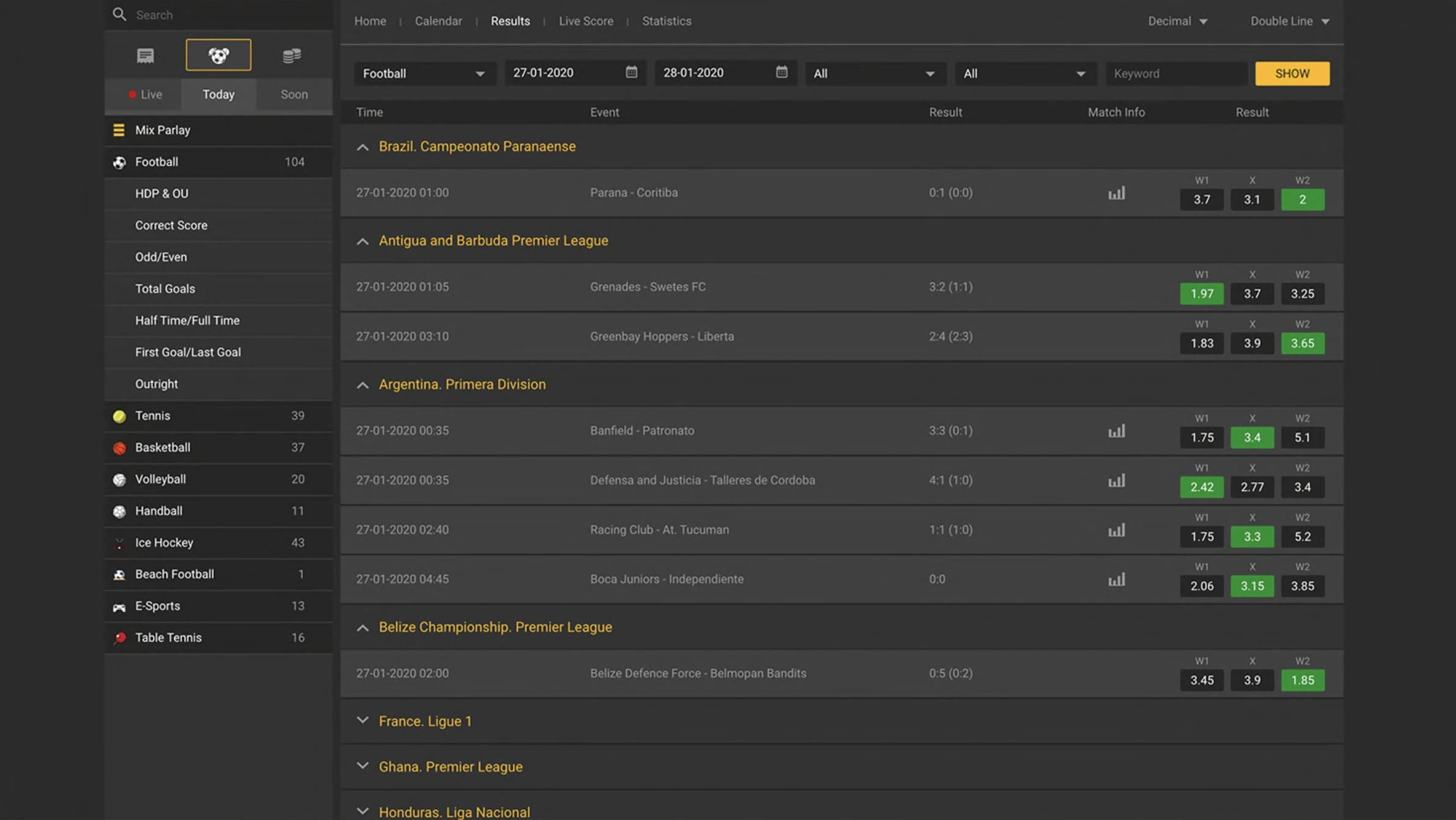 Screenshot of the Sportsbook project