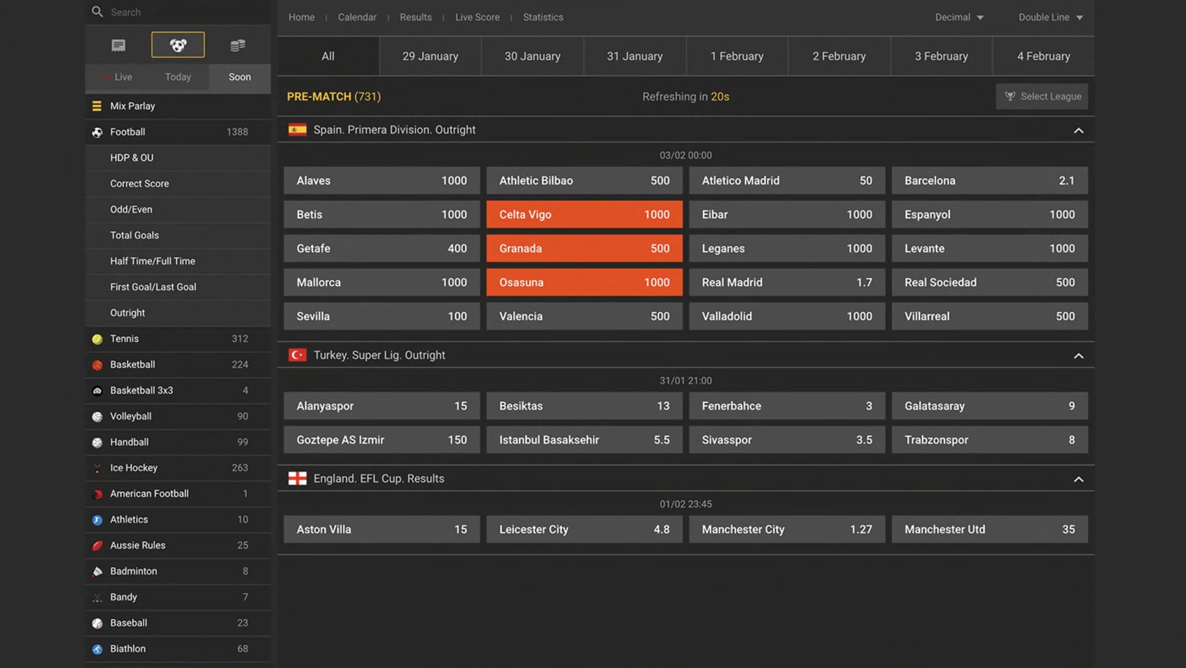 Screenshot of the Sportsbook project